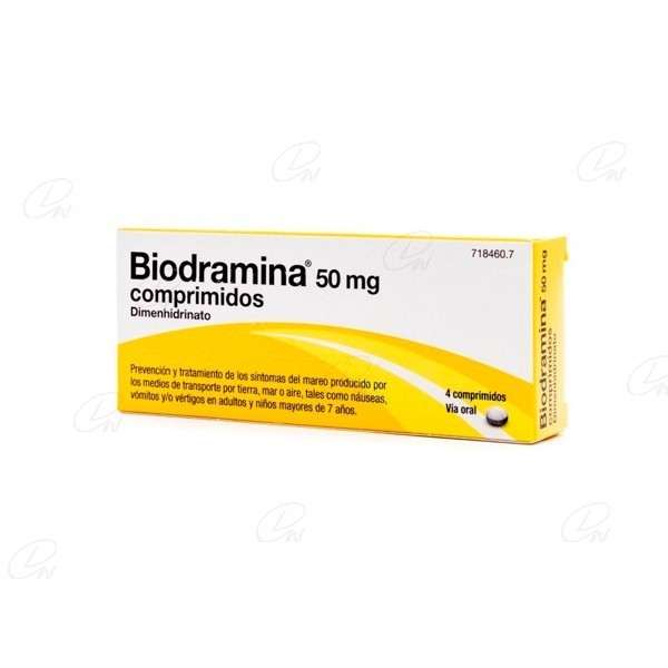 BIODRAMINA 50 mg COMPRIMIDOS, 4 comprimidos