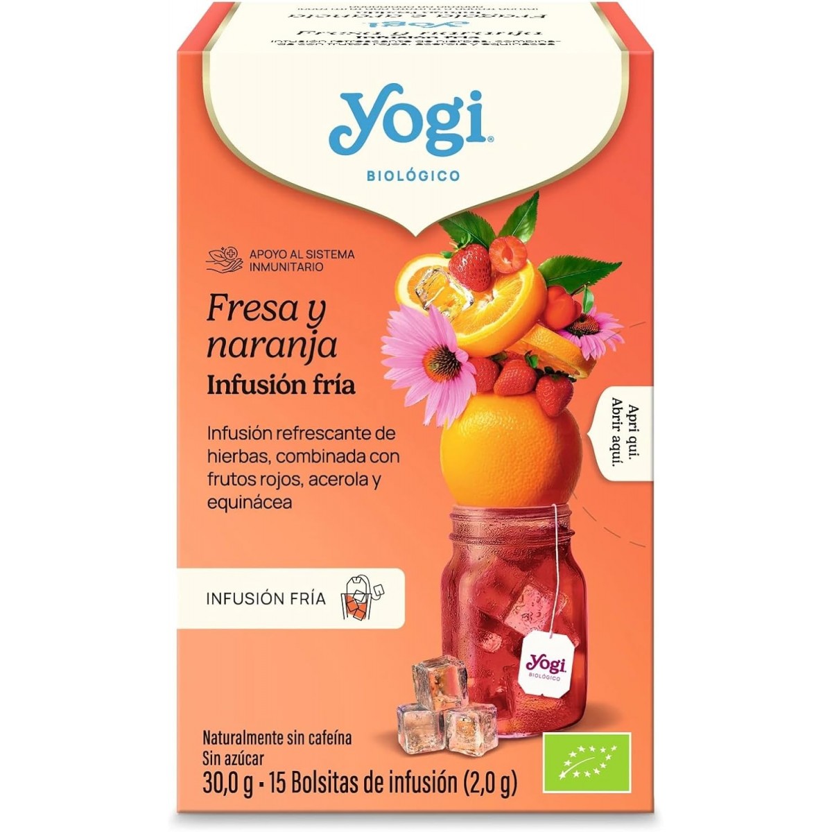 Yogi Tea Infusión Fría Fresa y Naranja 15 bolsitas